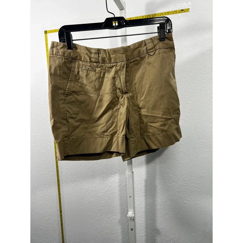 Lands End Canvas Khaki Chino Shorts Womens Tan Cotton‎ Twill Mid Rise 4 Inseam